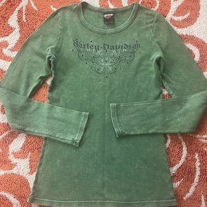 Harley Davidson thermal women’s Large green top.
